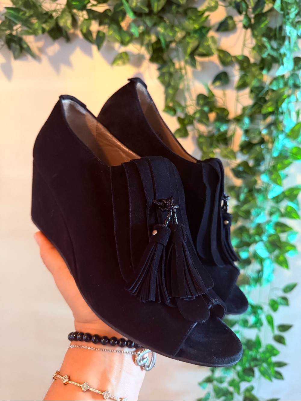 Anyi Lu Black Tassel Wedge Loafers